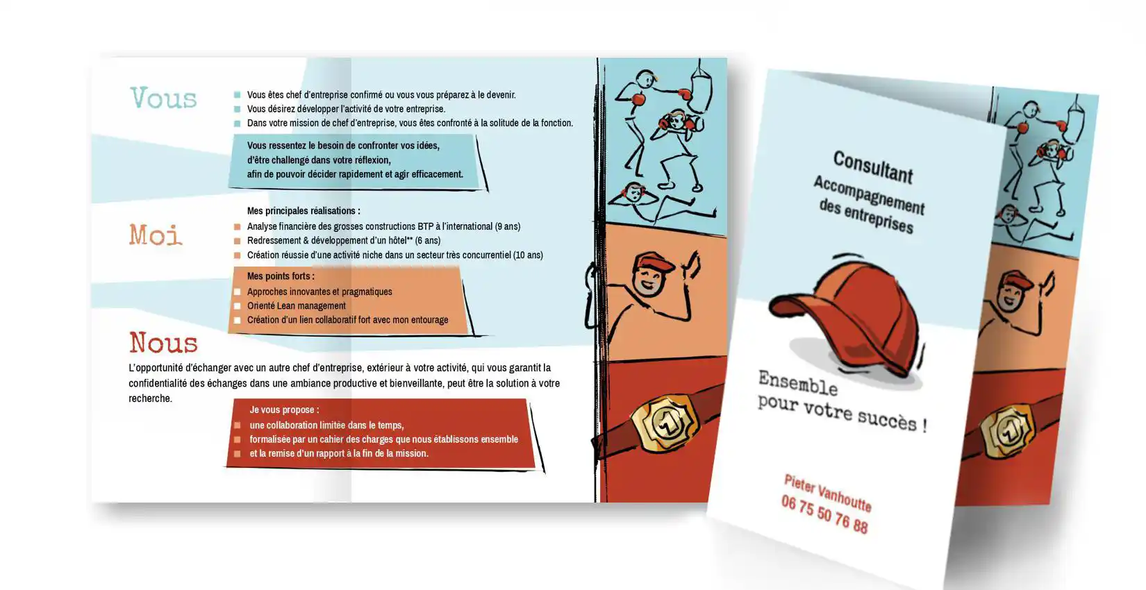 Plaquette petit format en deux volets et pli décalé avec illustrations