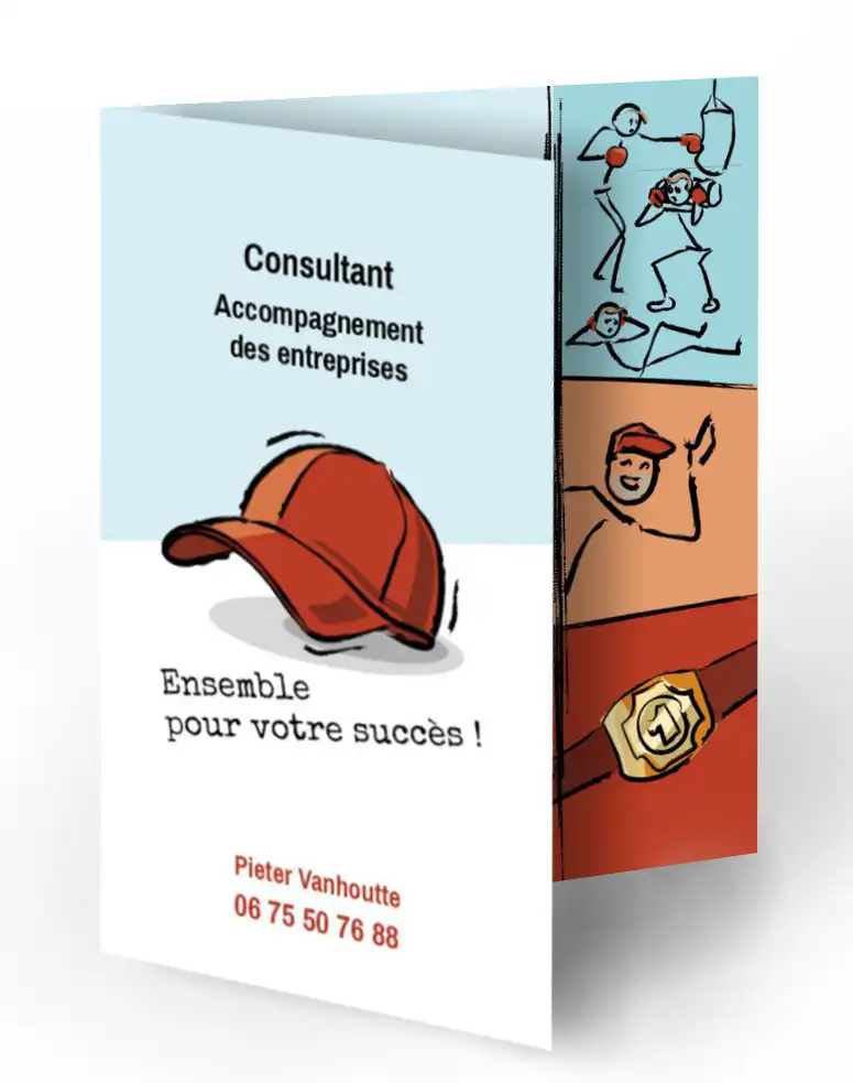 Dépliant petit format avec illustrations en deux volets à pli décalé