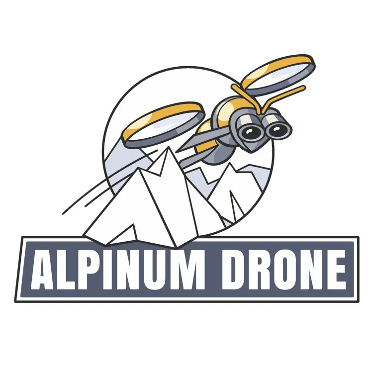 Logo d'une entreprise de relevés topographiques par drone à Grenoble, qui intègre une mascotte dans un ensemble compact et moderne