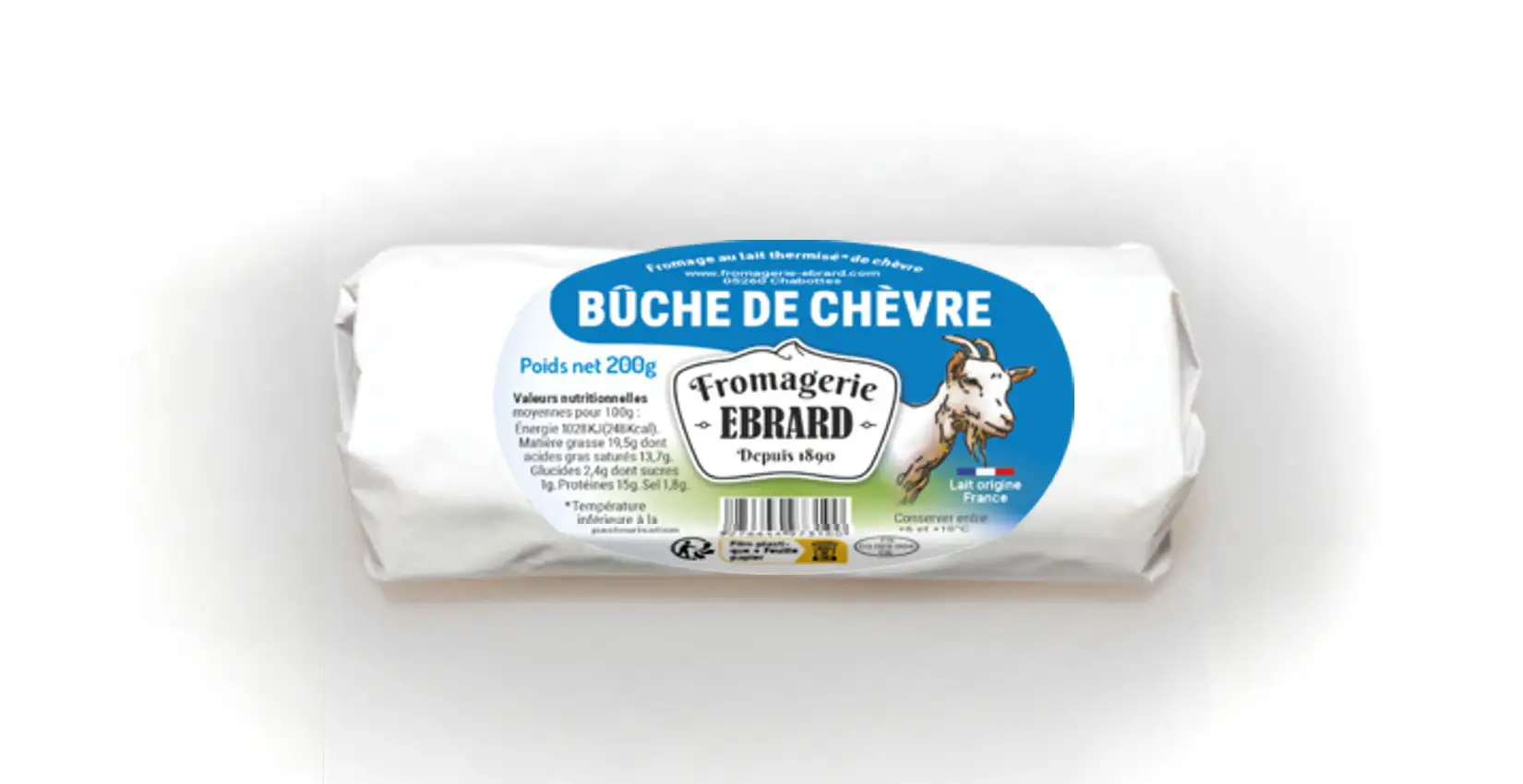 Création du packaging-emballage du fromage de chèvre en bûche de la marque Ebrard