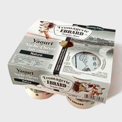 Design de packaging de yaourts nature par Sylvie Brossois graphiste (Gap, Hautes-Alpes en région PACA)