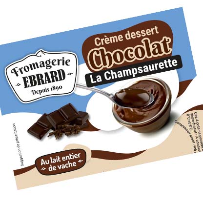 Création des packagings des crèmes dessert Ebrard, par Sylvie Brossois graphiste.