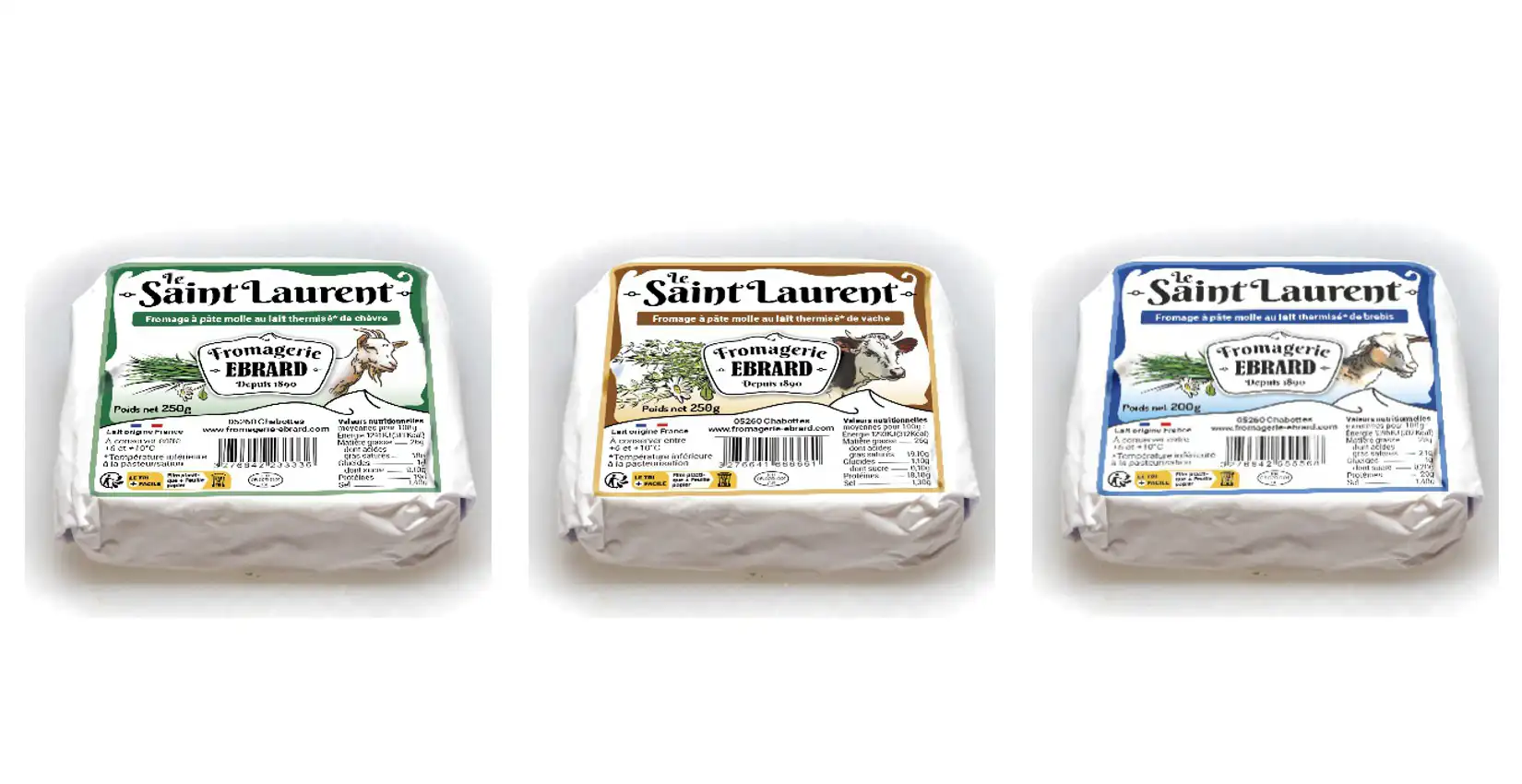 Packaging design pour l'emballage papier du fromage de chèvre à pâte molle Ebrard
