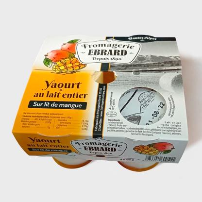 Design de packaging de yaourts à la mangue par Sylvie Brossois graphiste (Gap, Hautes-Alpes en région PACA)