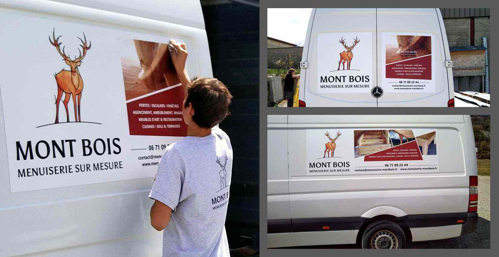 Création du covering magnets de véhicule de société d'un menuisier