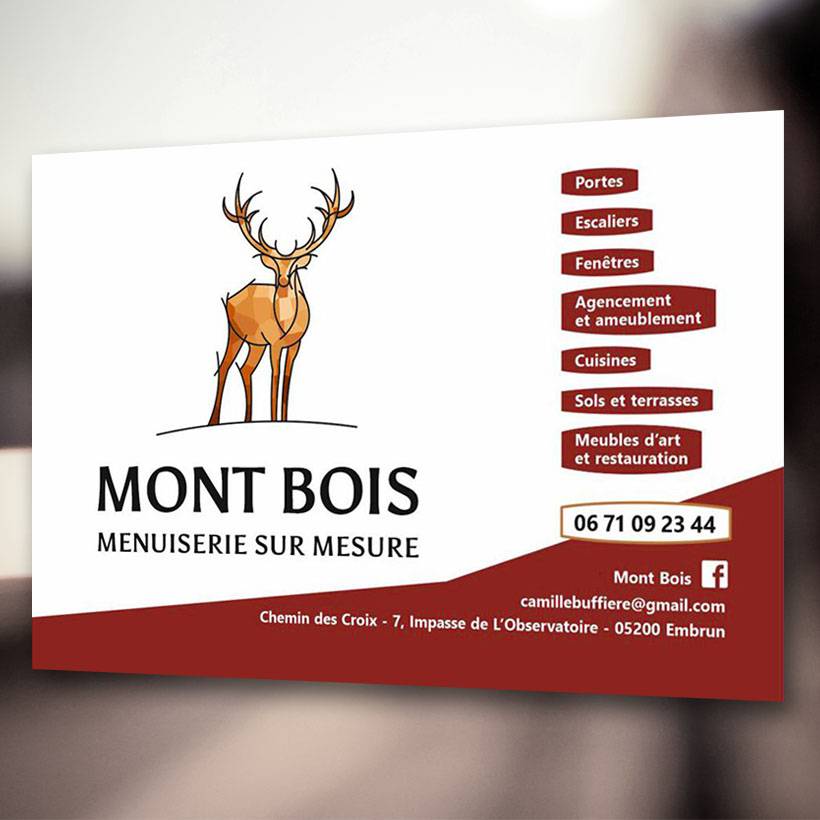 Création d'une bâche de chantier illustrée pour un menuisier par Sylvie Brossois graphiste (Gap, Hautes-Alpes en région PACA)