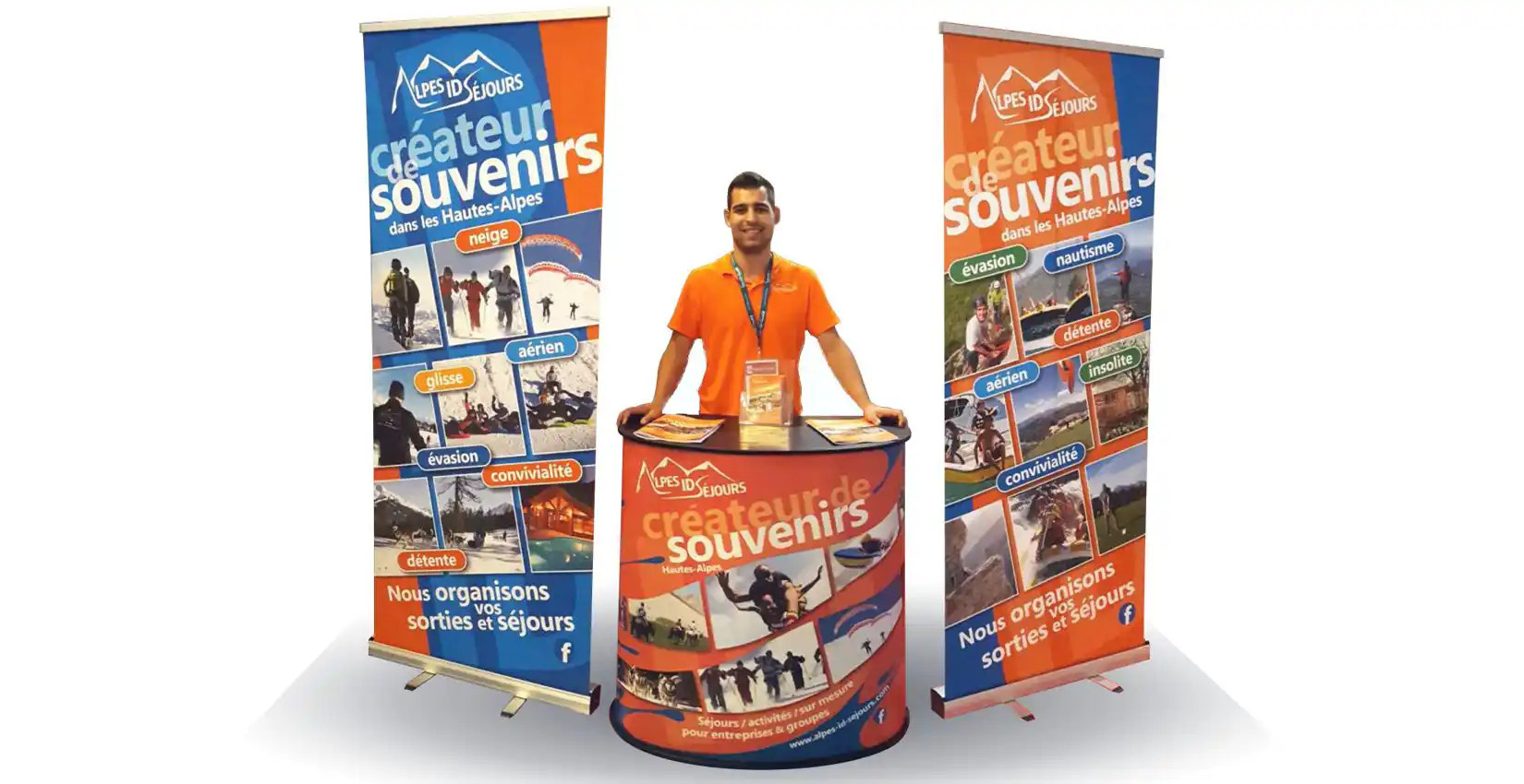 Dans le cadre d'une refonte de l'identité visuelle : création de deux roll'up pour une entreprise du secteur du tourisme