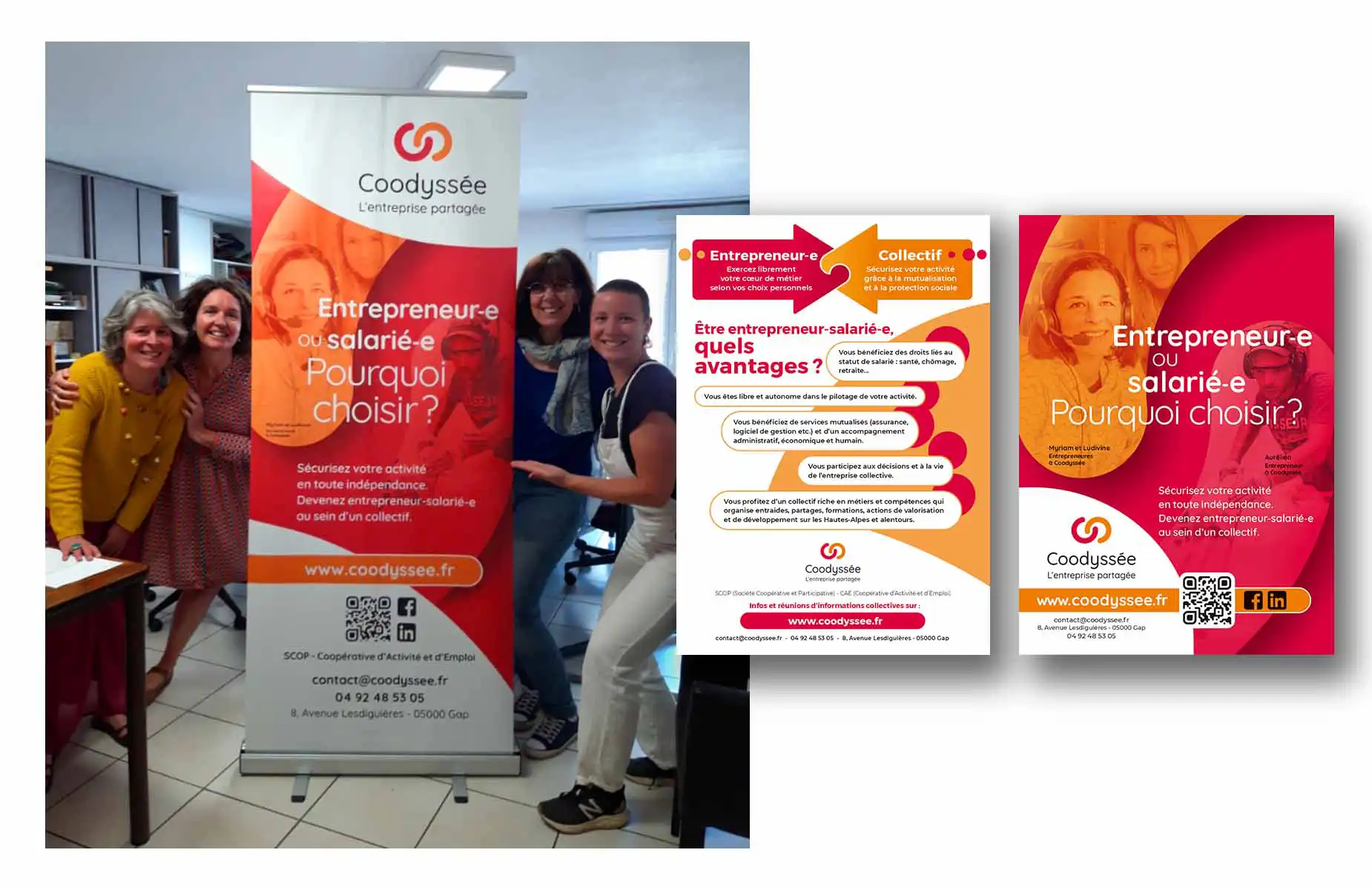 Stratégie et graphisme : flyers, affiches et roll-up, Coodyssée, Hautes-Alpes.