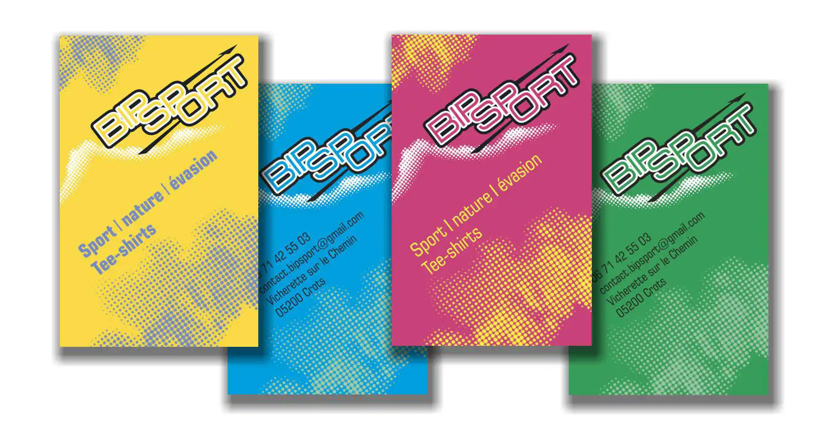 Création de cartes de visite en 2 versions proposant chacune 2 faces colorées