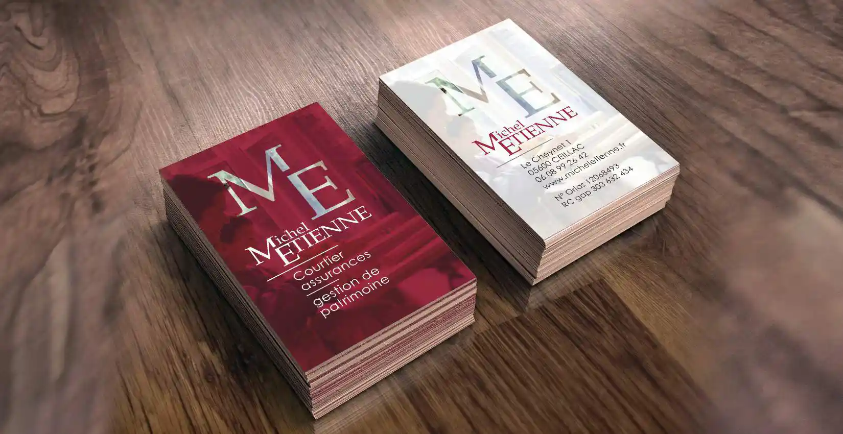 Création de carte de visite pelliculée mat et vernis sélectif, gestion de patrimoine