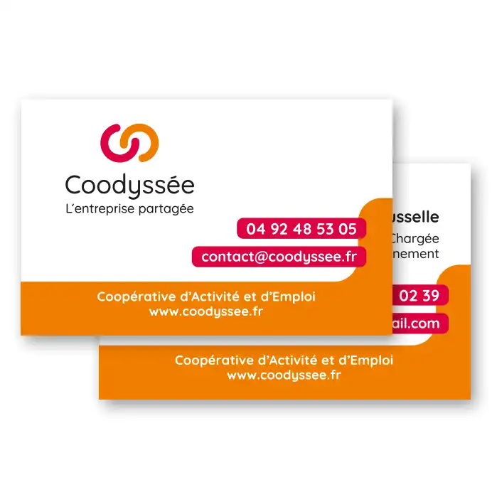Cartes de visite pour l'entreprise Coodyssée, coopérative d'activités sur les Hautes-Alpes