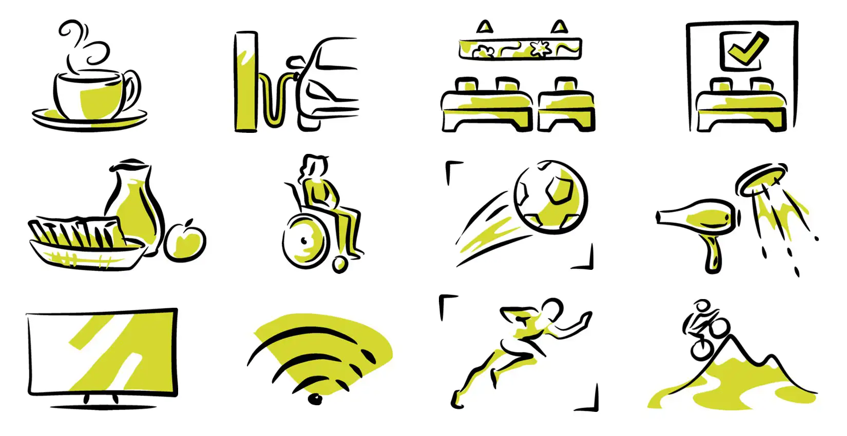 Pictogrammes pour le site web d'un hôtel restaurant
