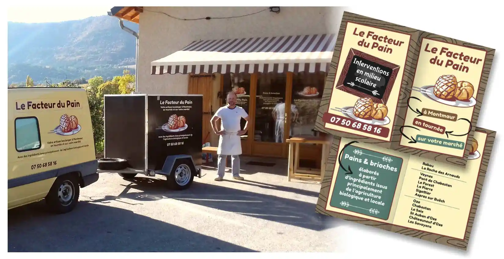 Attention le pain arrive. Création du logo d'un boulanger itinérant.