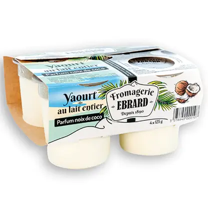 Packaging de yaourts au parfum noix de coco de marque Ebrard