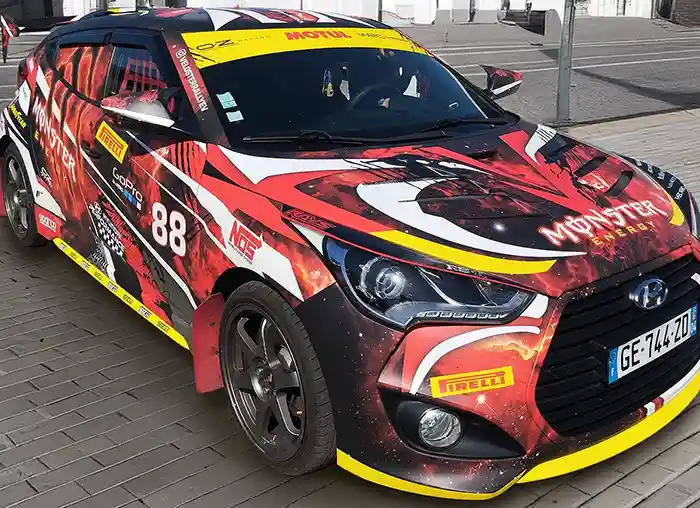 Covering intégral de voiture de rallye de démonstration dans les Alpes-de-Haute-Provence