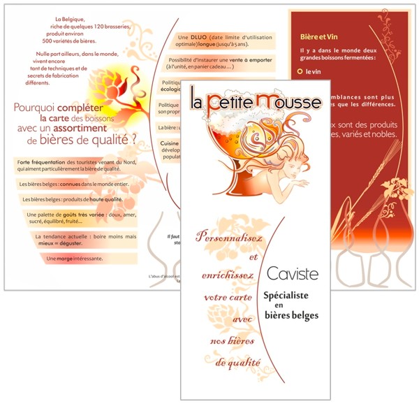 Dépliant déplié Création d'un dépliant trois volets pour un caviste par Sylvie Brossois graphiste dans les Hautes-Alpes (Gap, Embrun, Briançon) et en région PACA ; professionnelle de la communication visuelle.<br>