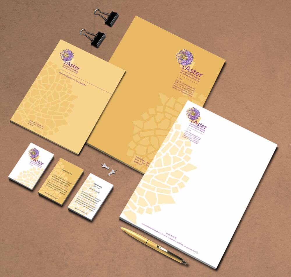 Application de la charte graphique Charte graphique d'une entreprise d'aide à la personne à Gap par Sylvie Brossois graphiste (Gap, Hautes-Alpes, région PACA) ; professionnelle de la communication visuelle et du social media management