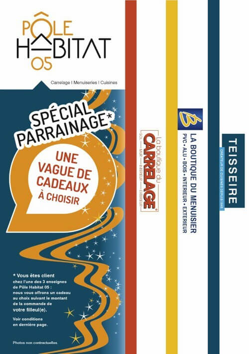 Dépliant replié Dépliant d’un groupement d'entrepreneurs du bâtiment près de Gap par Sylvie Brossois graphiste (Gap, Hautes-Alpes, région PACA) ; professionnelle de la communication visuelle et du social media management