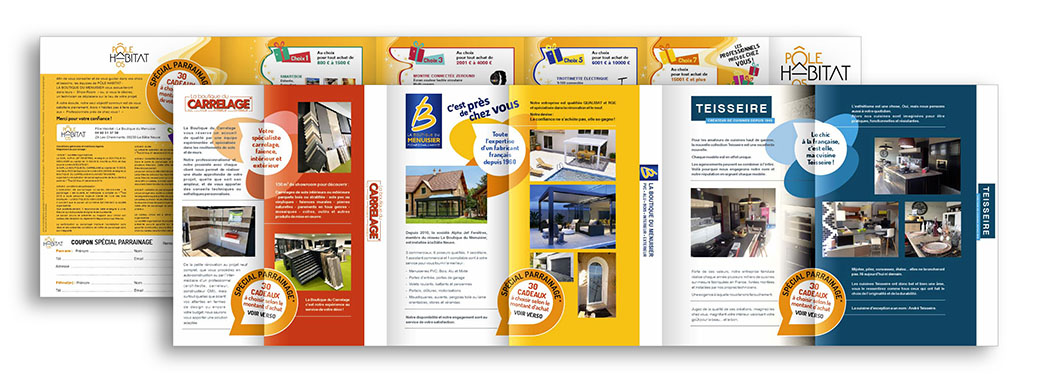 Dépliant Dépliant à volets pour un groupement d'entrepreneurs du bâtiment près de Gap par Sylvie Brossois graphiste (Gap, Hautes-Alpes, région PACA) ; professionnelle de la communication visuelle et du social media management