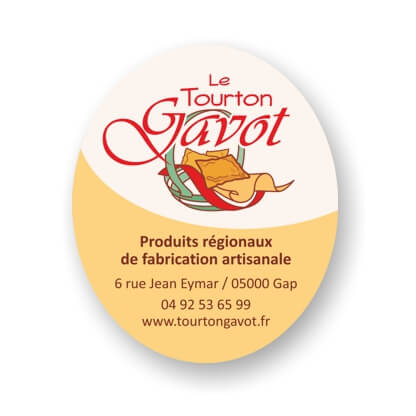 Création d'étiquette produit autocollante d’un commerce alimentaire à Gap par Sylvie Brossois graphiste (Gap, Hautes-Alpes, région PACA) ; professionnelle de la communication visuelle et du social media management