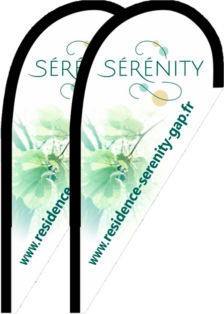 Flag PLV Création d'un flag (drapeau) publicitaire pour plv d'un programme immobilier sur Gap par Sylvie Brossois graphiste (Gap, Hautes-Alpes, en région PACA) ; professionnelle de la communication visuelle et du social media managment