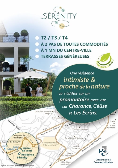 Verso flyer Création d'un flyer (verso)pour un programme immobilier à Gap par Sylvie Brossois graphiste (Gap, Hautes-Alpes, région PACA) ; professionnelle de la communication visuelle et du social media management