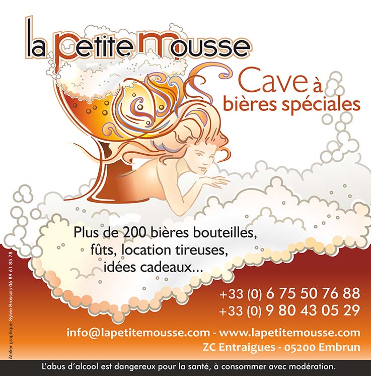 Panneau publicitaire Création d'un panneau publicitaire pour la Petite Mousse par Sylvie Brossois graphiste dans les Hautes-Alpes (Gap, Embrun, Briançon) et en région PACA ; professionnelle de la communication visuelle.<br>