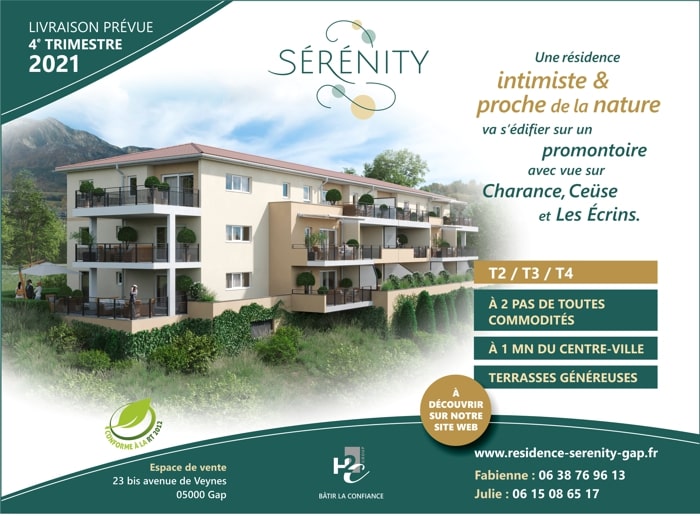 Encart publicité Création d'un encart publicitaire pour la presse écrite d'un programme immobilier sur Gap par Sylvie Brossois graphiste (Gap, Hautes-Alpes, région PACA) ; professionnelle de la communication visuelle et du social media management